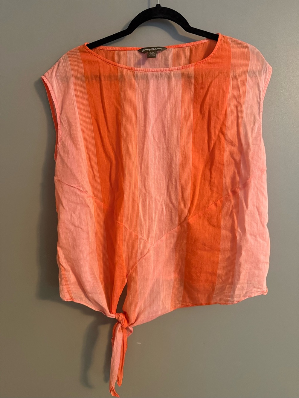 Tommy Bahama Orange and Pink Striped Tie-Hem Sleeveless Top